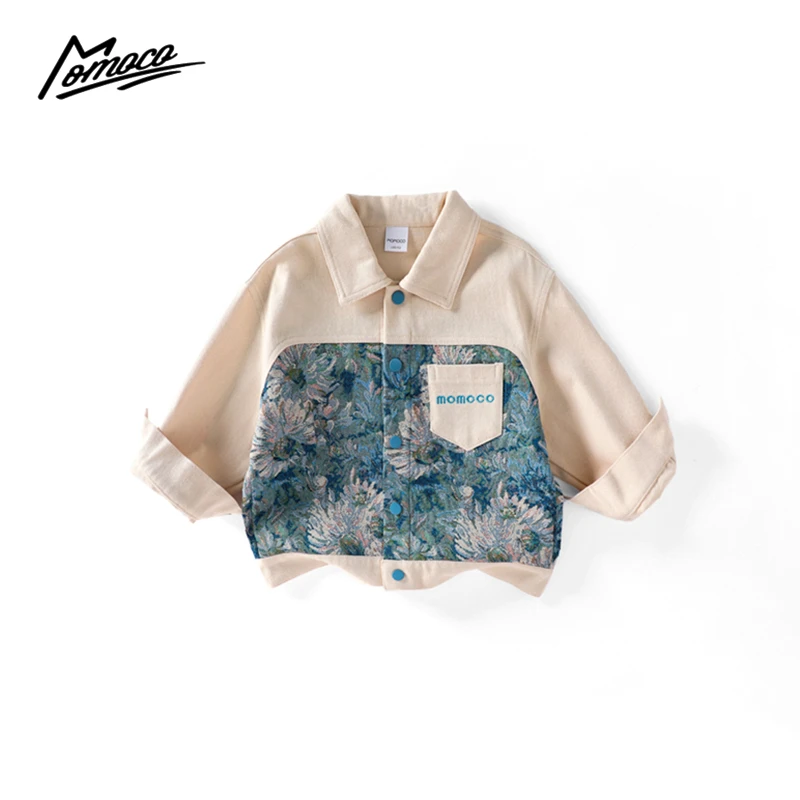 MOMOCO2024款秋季男童国潮复古洋气刺绣拼接外套75330107015