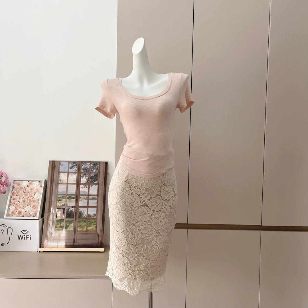 娇软天丝羊毛 日常舒适亲肤百搭T恤+蕾丝半身裙