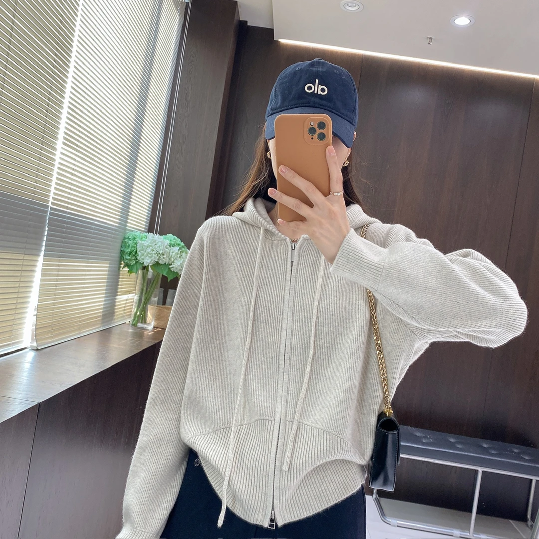 IMFLY金小金自制女装 针织外套DYW9962双拉链秋冬韩版连帽上衣