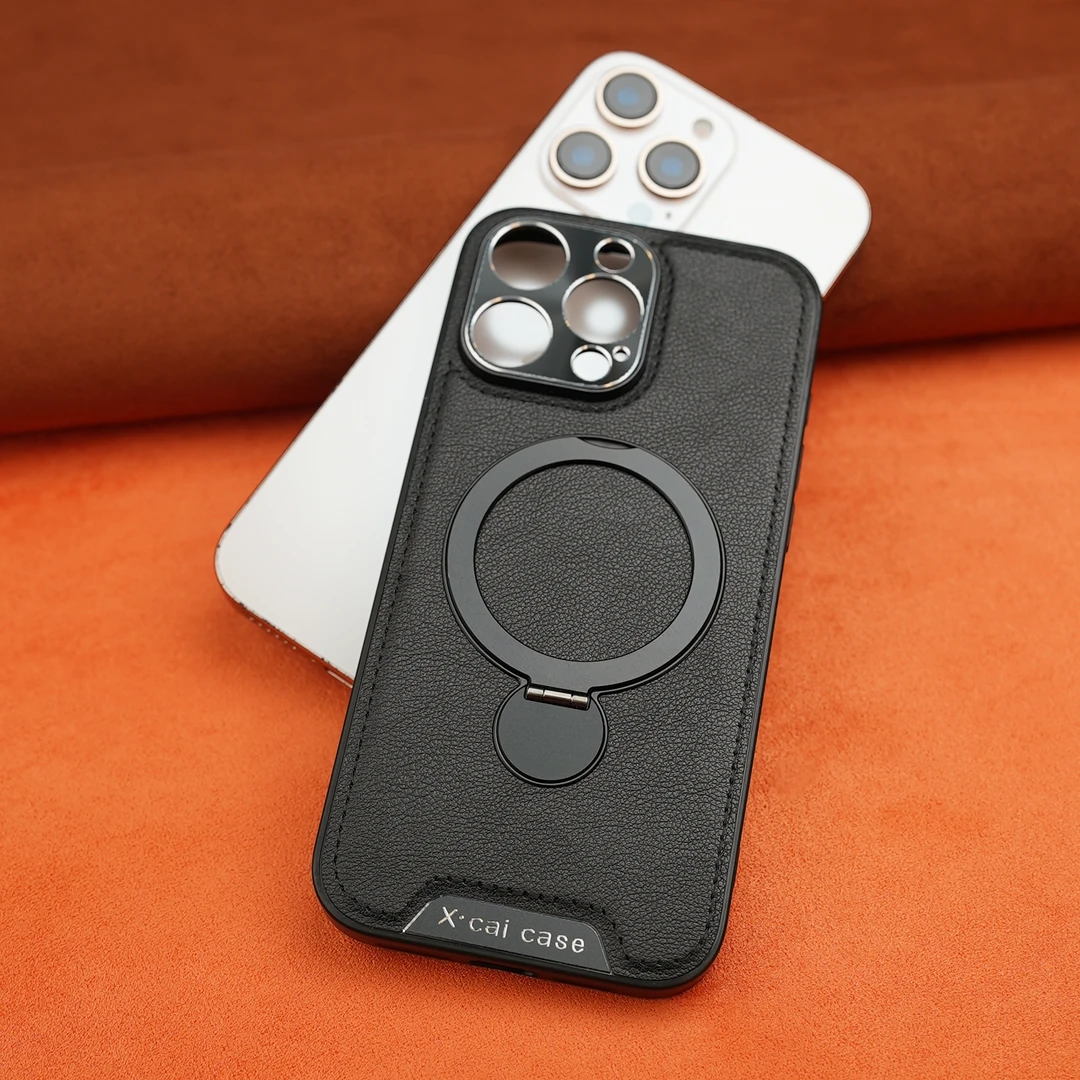 【车线皮革+旋转支架】适用于苹果/iPhone系列手机壳防摔高端皮纹16