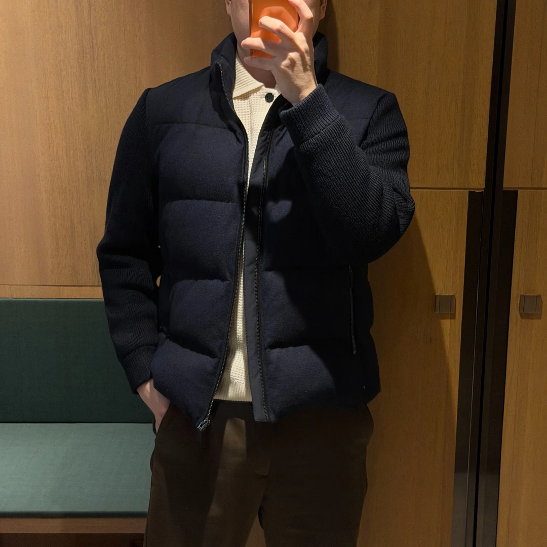 【诺可高定】迪卡费雷冬季城市行政匈牙利白鹅绒羊毛针织袖羽绒服