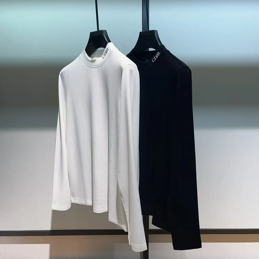 CD25春夏男士休闲时尚小圆领长袖T恤打底衫黑色白色