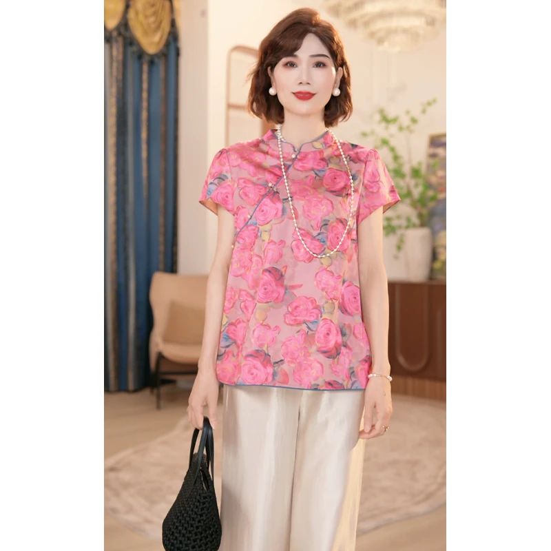 2025新款洋气中老年女装时尚国风上衣气质妈妈夏季上衣服