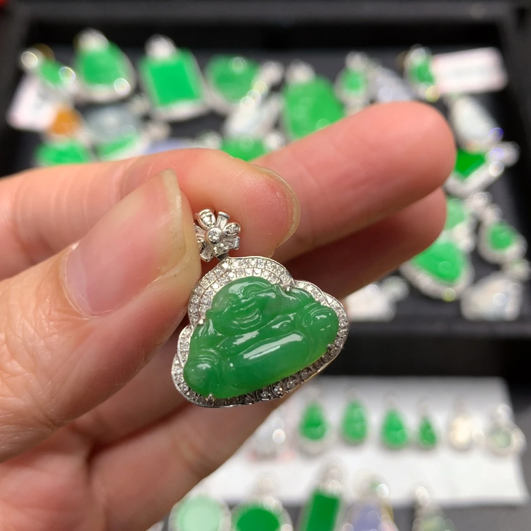 翡翠18K金镶嵌吊坠(不含链)