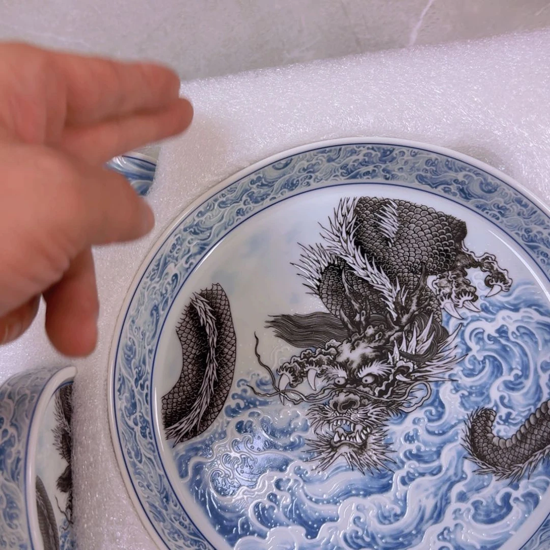 瓷片墨龙游海5件套景德镇