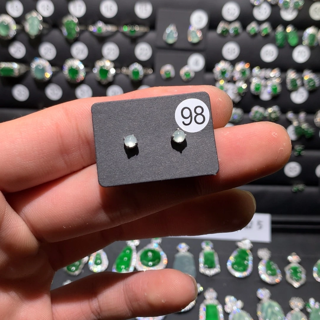 生***人翡翠银S925镶嵌耳饰