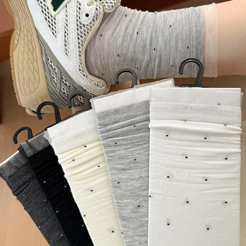 芭蕾风袜子女2025新款爆款中筒袜ins潮学生夏天波点花边堆堆长袜