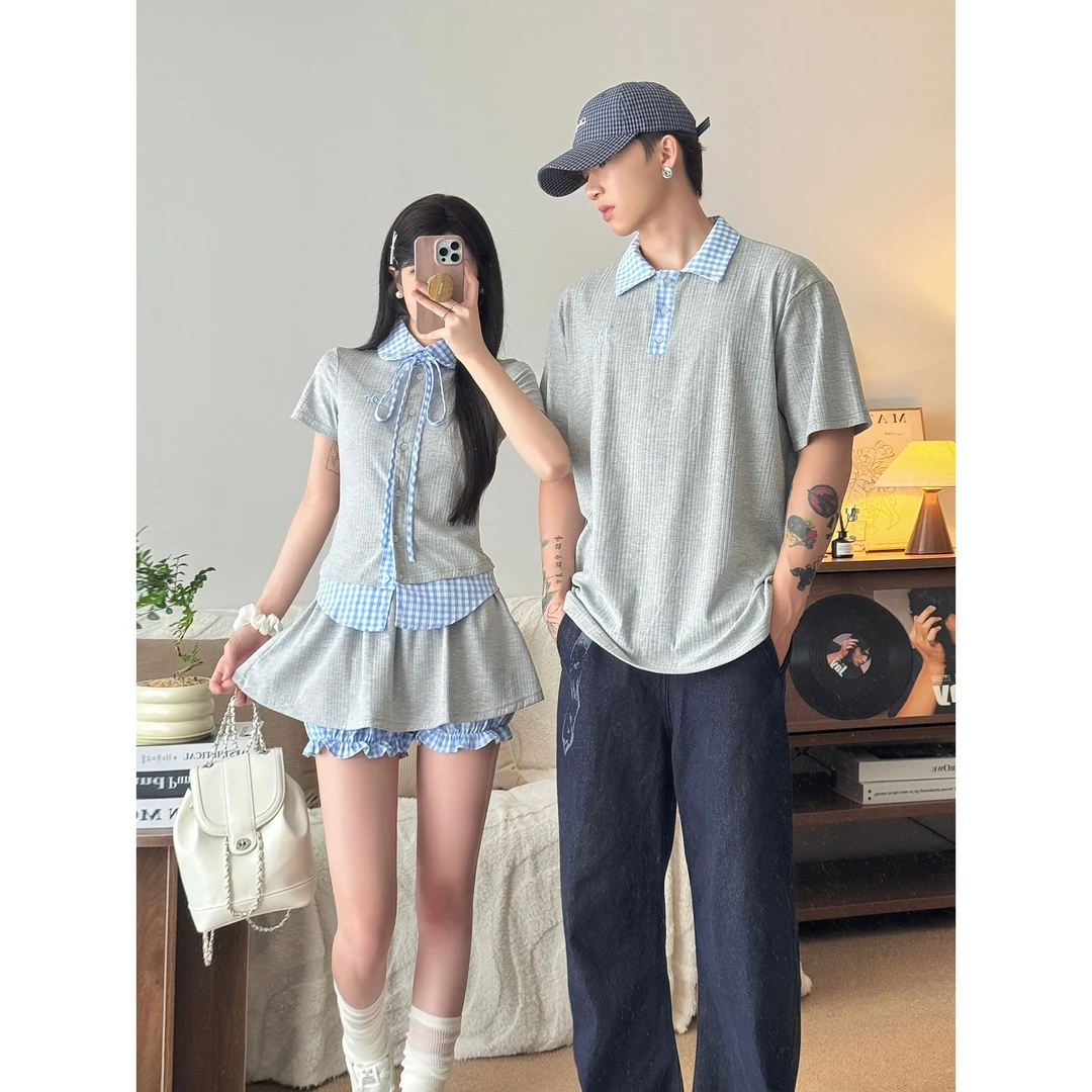 情侣装夏季2025新款小众设计感短袖T恤两件套法式一衣一裙ins潮