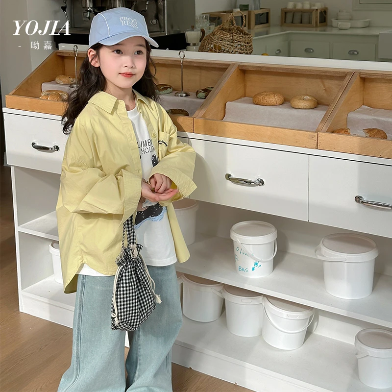 YOJIA女童纯棉衬衫春装2025新款韩版休闲童装衬衣儿童外套春季薄