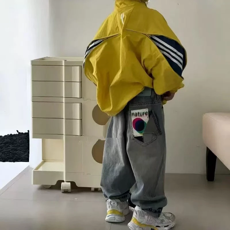 潮酷男童冲锋衣2025春秋季新款痞帅拼接宽松休闲儿童百搭夹克外套