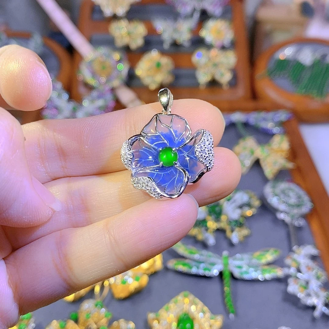 颈饰银S925镶嵌翡翠