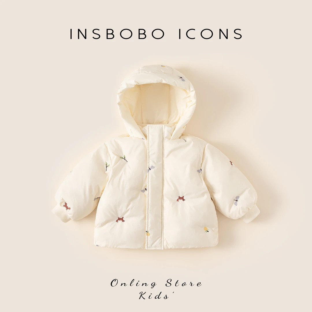 INSbobo儿童保暖羽绒服冬季宝宝洋气连帽可爱绣花羽绒服潮DY15014