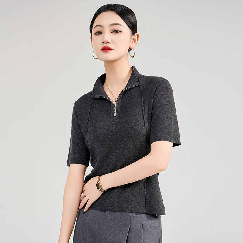 女士T恤三醋酸精仿羊绒康赛妮超细支可机洗打底短款春夏休闲针织