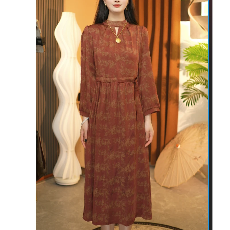 【新款】春夏季七分袖连衣裙碎花显瘦气质复古宽松中长款A字裙