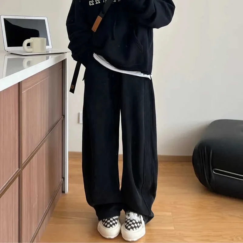 黑色弯刀休闲卫裤女秋冬大码胖妹妹mm宽松显瘦梨形身材拖地香蕉裤