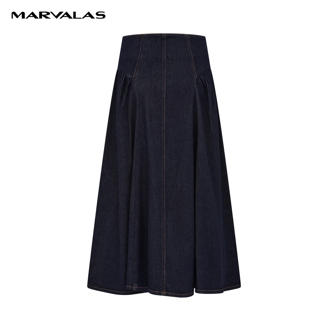 【羊羊专属】曼德诗棉质高腰牛仔裙2024春秋新款弹力复古纯色长裙