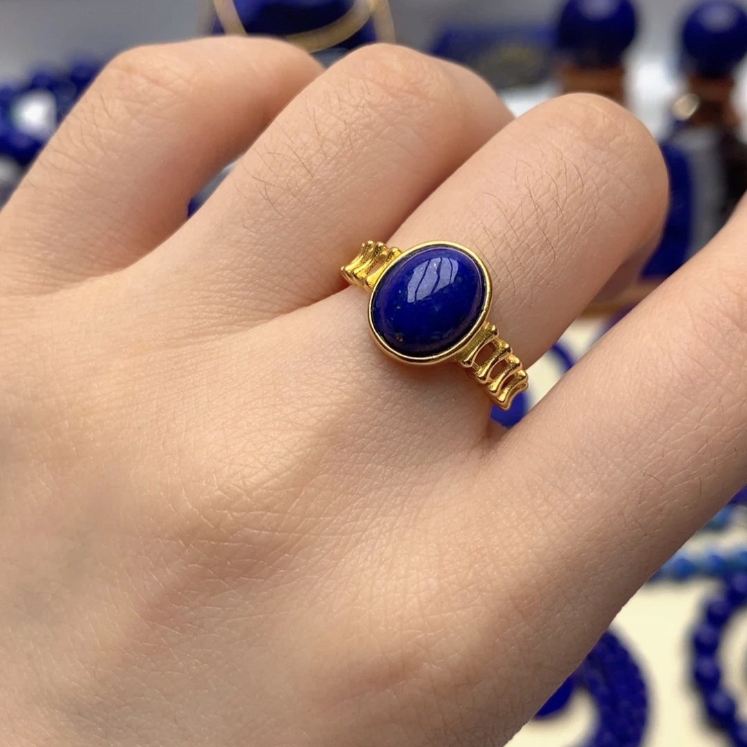 青金石银S925镀金镶嵌戒指