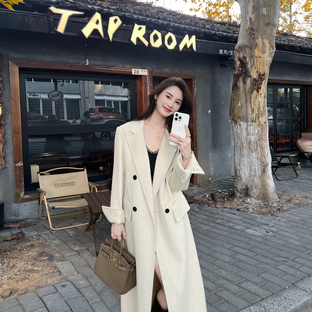 高端经典双面羊绒大衣女2025冬装新款韩版宽松气质中长款毛呢外套