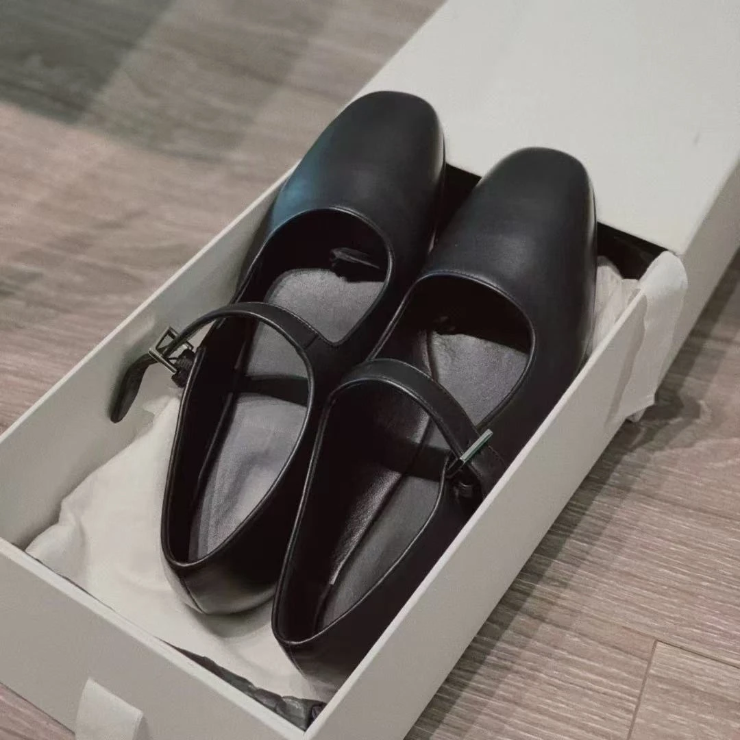 高级感羊皮软底真皮玛丽珍单鞋女鞋一字扣带浅口平底鞋小皮鞋瓢鞋