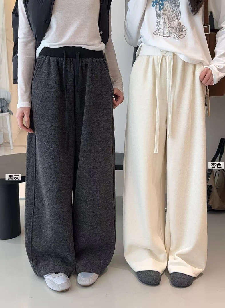 秋冬韩系加厚撞色腰头松紧高腰显瘦休闲裤F1263
