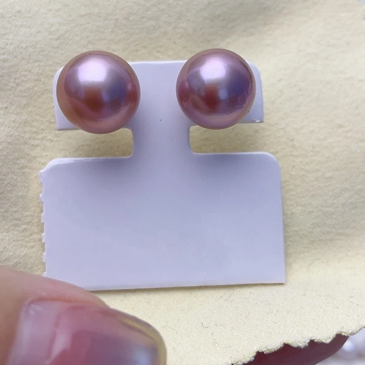 淡水珍珠耳饰银S925镶嵌w8