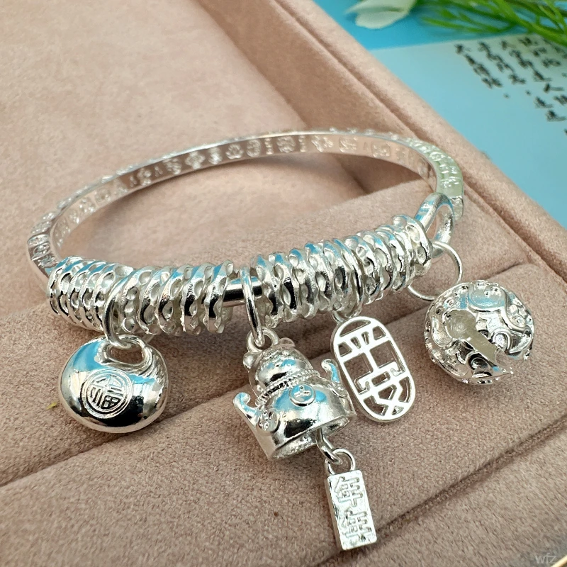 铜合金手镯 新款盘缠手镯平安招财实心开口百搭新中式国风吉言礼