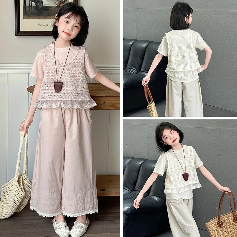 女童夏装套装2025新款6-12岁15岁中大童装洋气休闲时髦潮款三件套