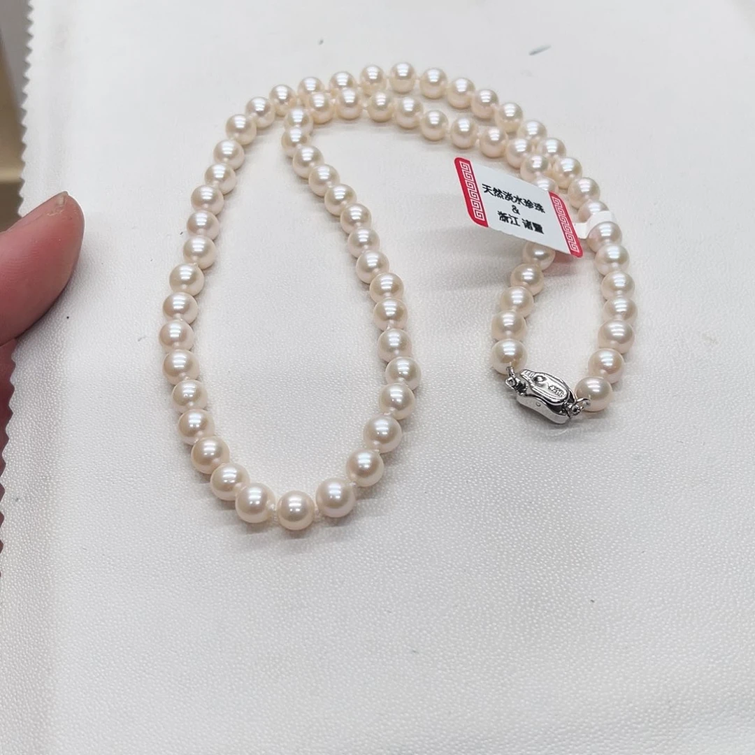 淡水珍珠项链银S925镶嵌5-6正圆