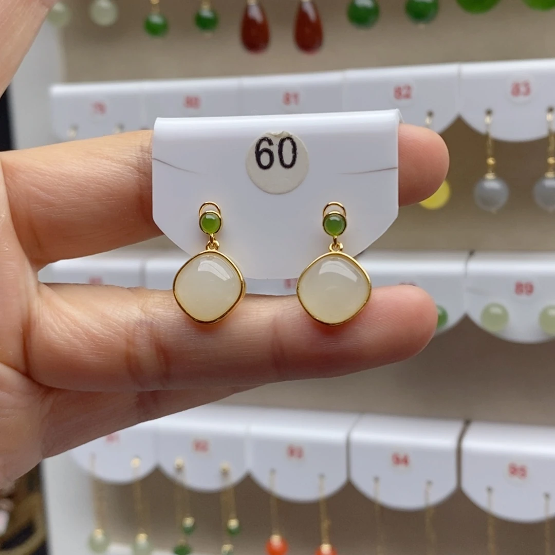 银S925镶嵌和田玉耳饰