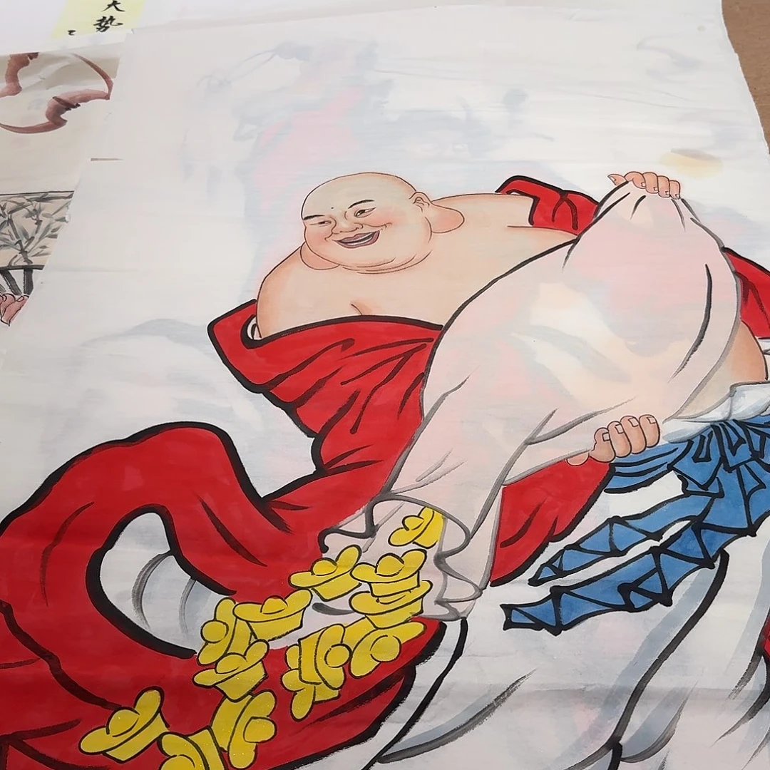 国画弥勒佛一副作品