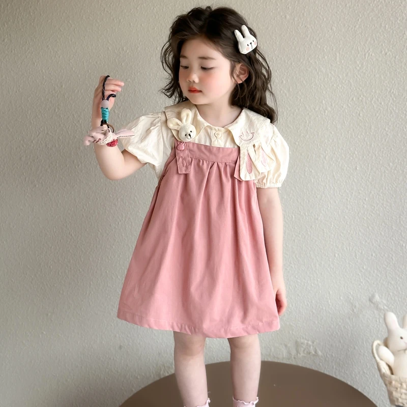 女童兔子背带裙两件套2025夏季新款时尚洋气套装中小童夏装公主裙