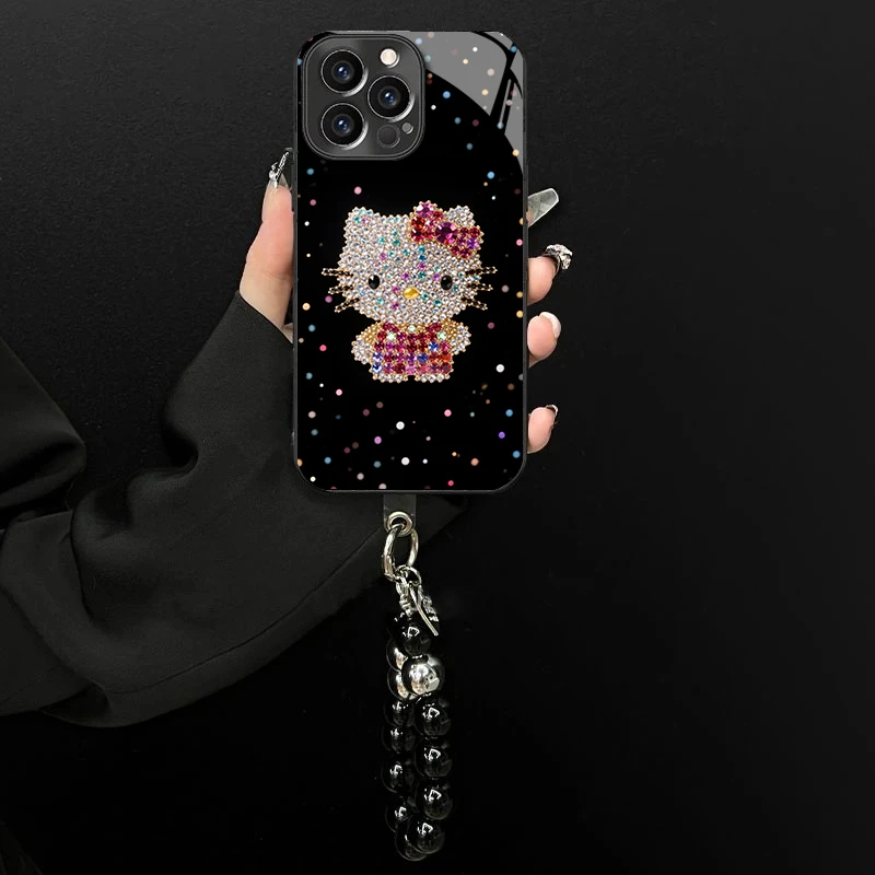 适用于苹果/oppo/华为/vivo/小米粉钻kt电镀玻璃手链防摔手机壳女