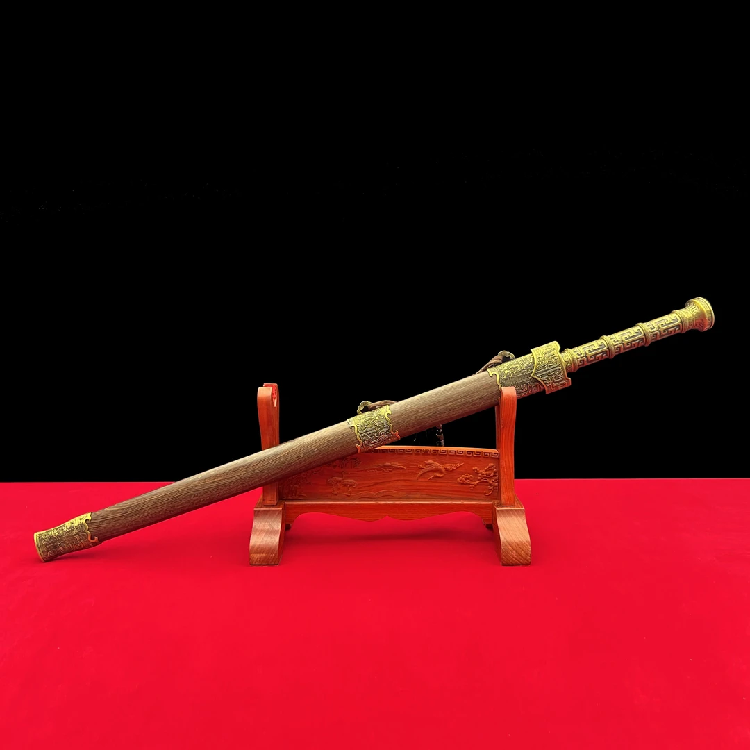 龙泉沈广隆-赵云剑 鸡翅木 合金 宝剑 花纹钢 冷兵器 未开刃