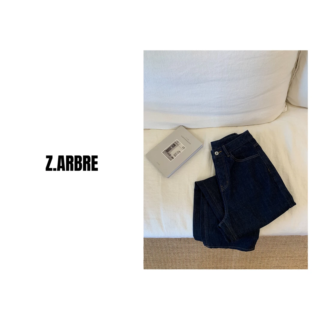 Z.ARBRE “深蓝丹宁裤” 修腿神裤直筒牛仔裤女