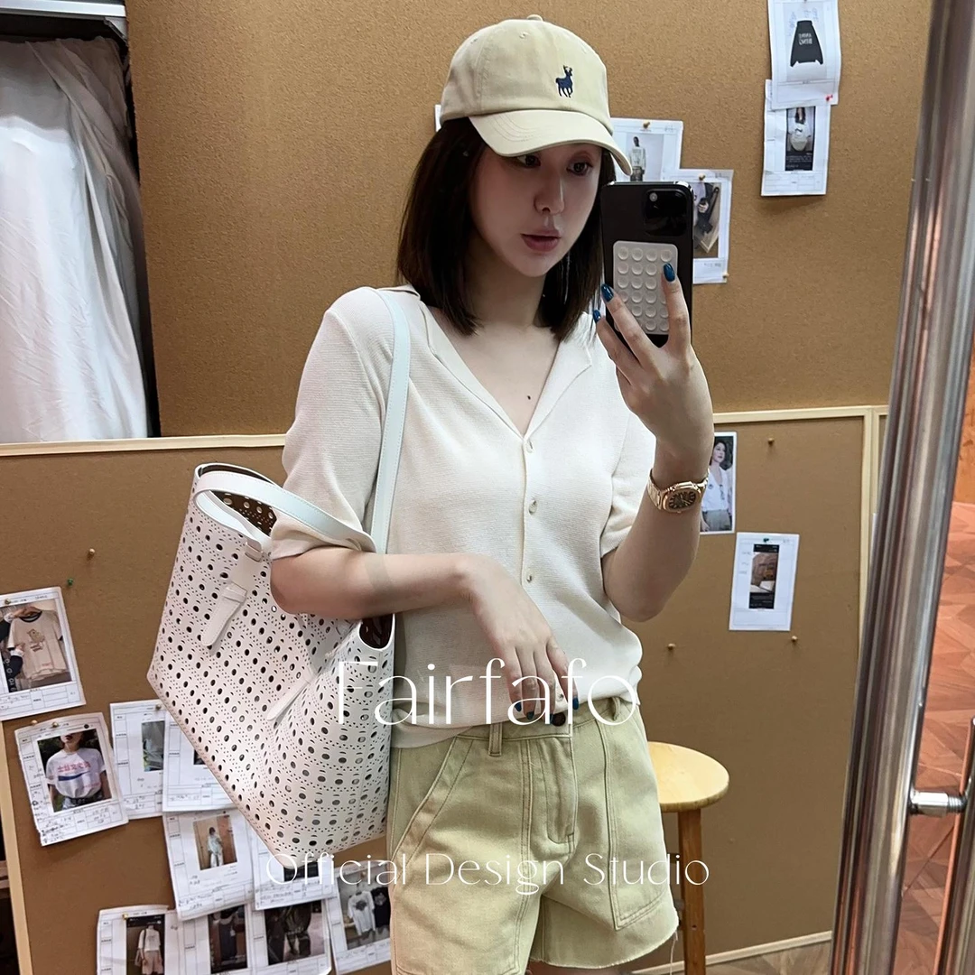 【翻领短袖针织开衫】莱赛尔+亚麻 XS5MB0814韩系温柔轻奢减龄款