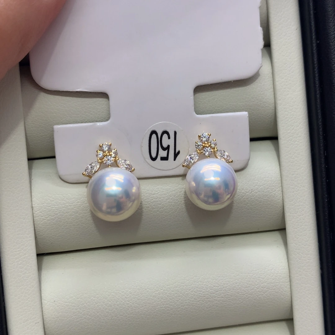 18K金镶嵌淡水珍珠耳饰