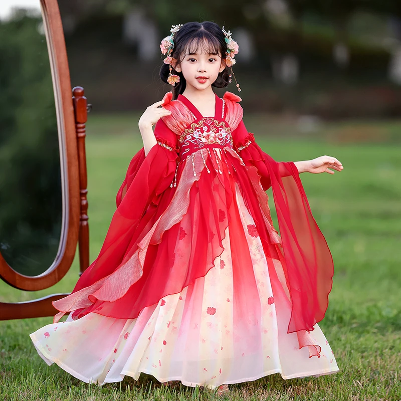 女童汉服儿童古风仙气裙古装中国风唐装软糯女孩连衣裙hls8803