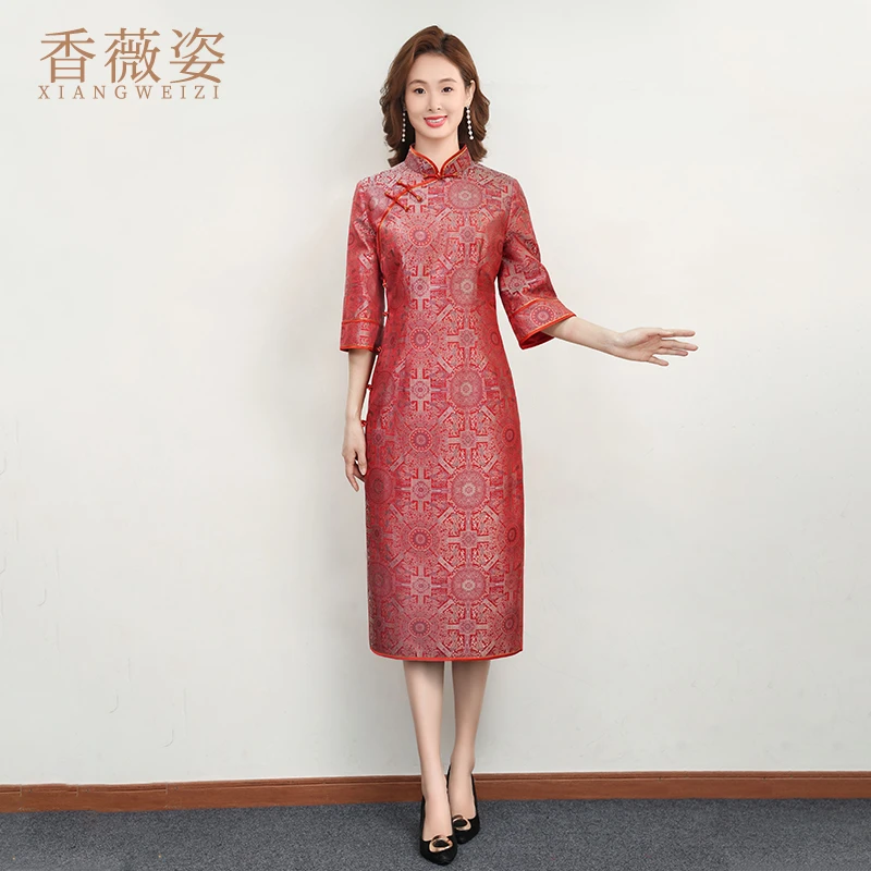 宋锦旗袍八达运妈妈喜服礼服高端2025年春夏平时可穿喜婆婆婚宴装