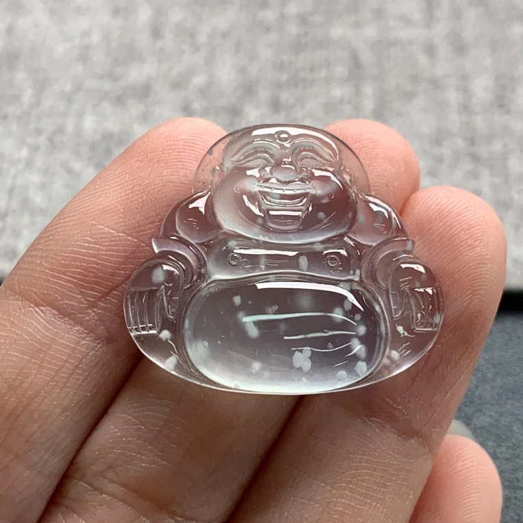 天然A货缅甸翡翠 雪花佛公 尺寸 : 23.5-27-4.8