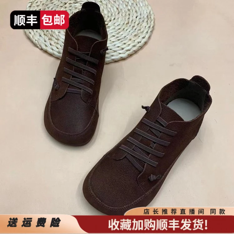 深口圆头低跟单鞋一脚蹬低帮鞋橡胶皮鞋妈妈鞋短靴高帮轻奢鞋子