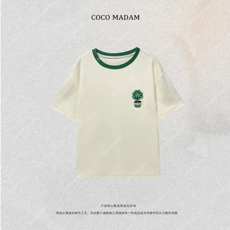 NIUNIU ·T-652 夏季新品卡通盆栽刺绣圆领T恤上衣