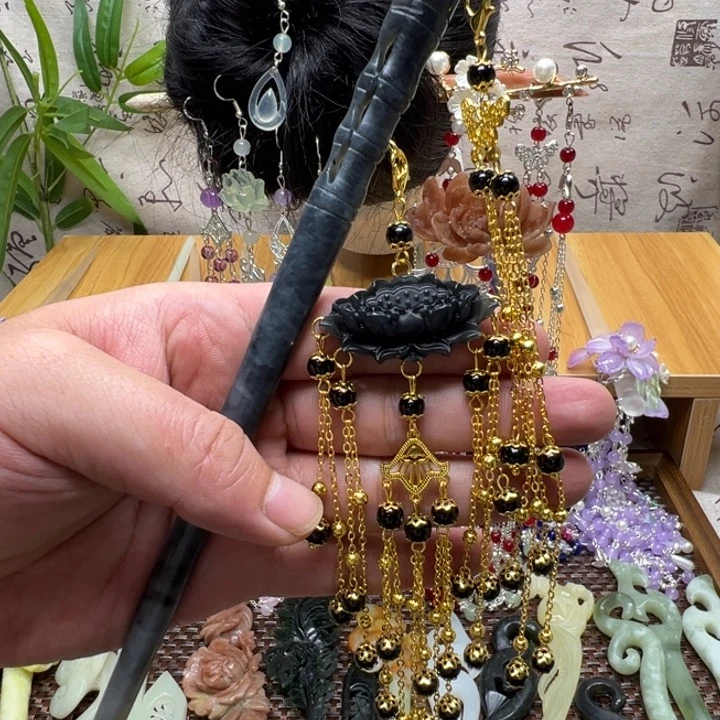 合金蛇纹石玉发饰