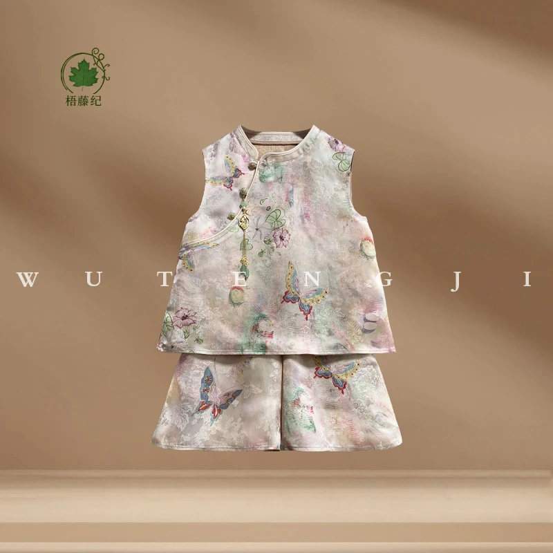 现货【黎玥】【100木薯丝】2025夏季国风女童蝴蝶两件套套装25XY095