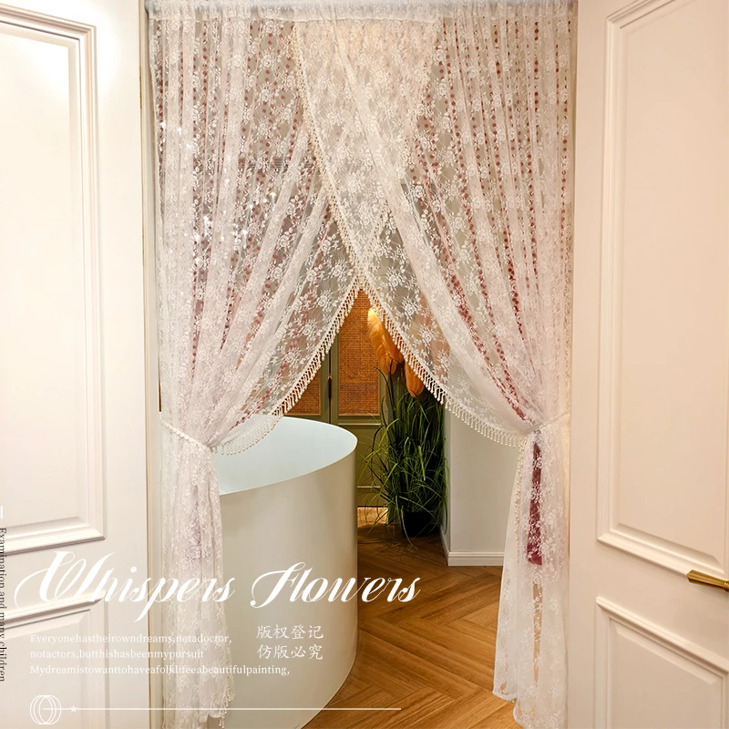 【原创高定】法式风高端吊珠门帘氛围感隔断纱帘免打孔创意门窗帘子