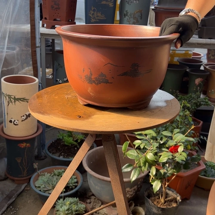 宜兴紫砂花盆花盆36紫气东来