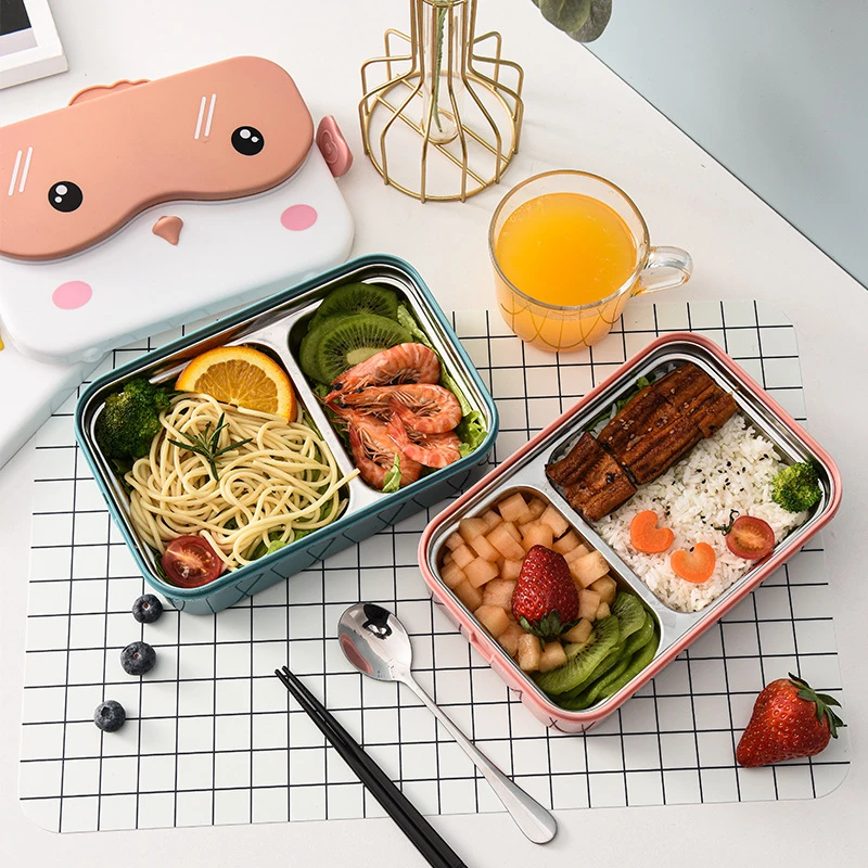 新款不锈钢饭盒餐盒卡通可爱微波炉饭盒分格保温便携塑料饭盒
