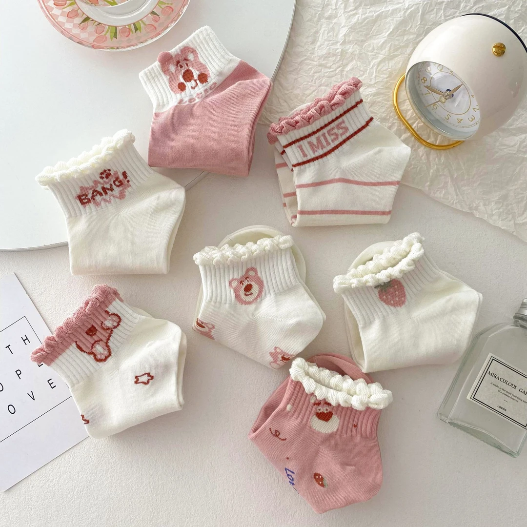 春夏草莓熊袜子女短袜高颜值薄款百搭ins潮浅口防臭不跟船袜女