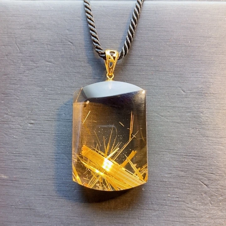 颈饰18K金镶嵌发晶天然钛晶女士锁骨链吊坠无事牌