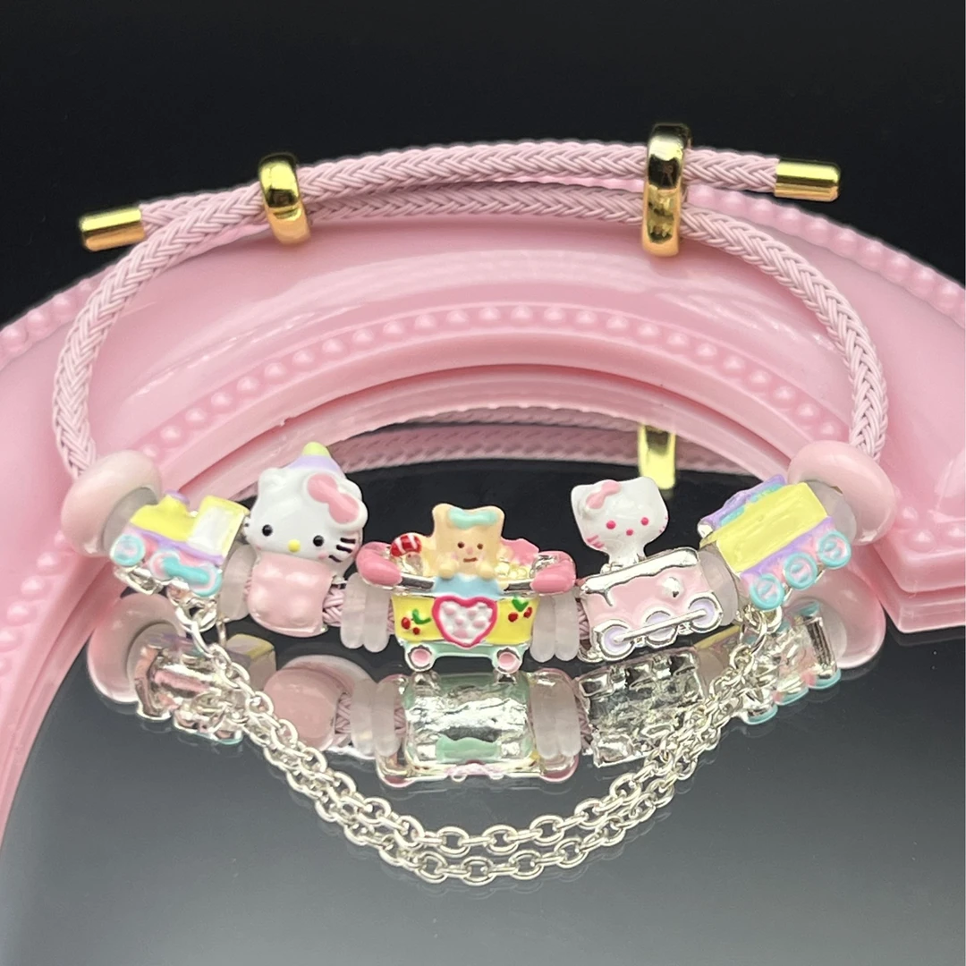 beads手链kt黄油小熊坐火车合金滴油串珠diy粉色系kt美乐蒂可爱