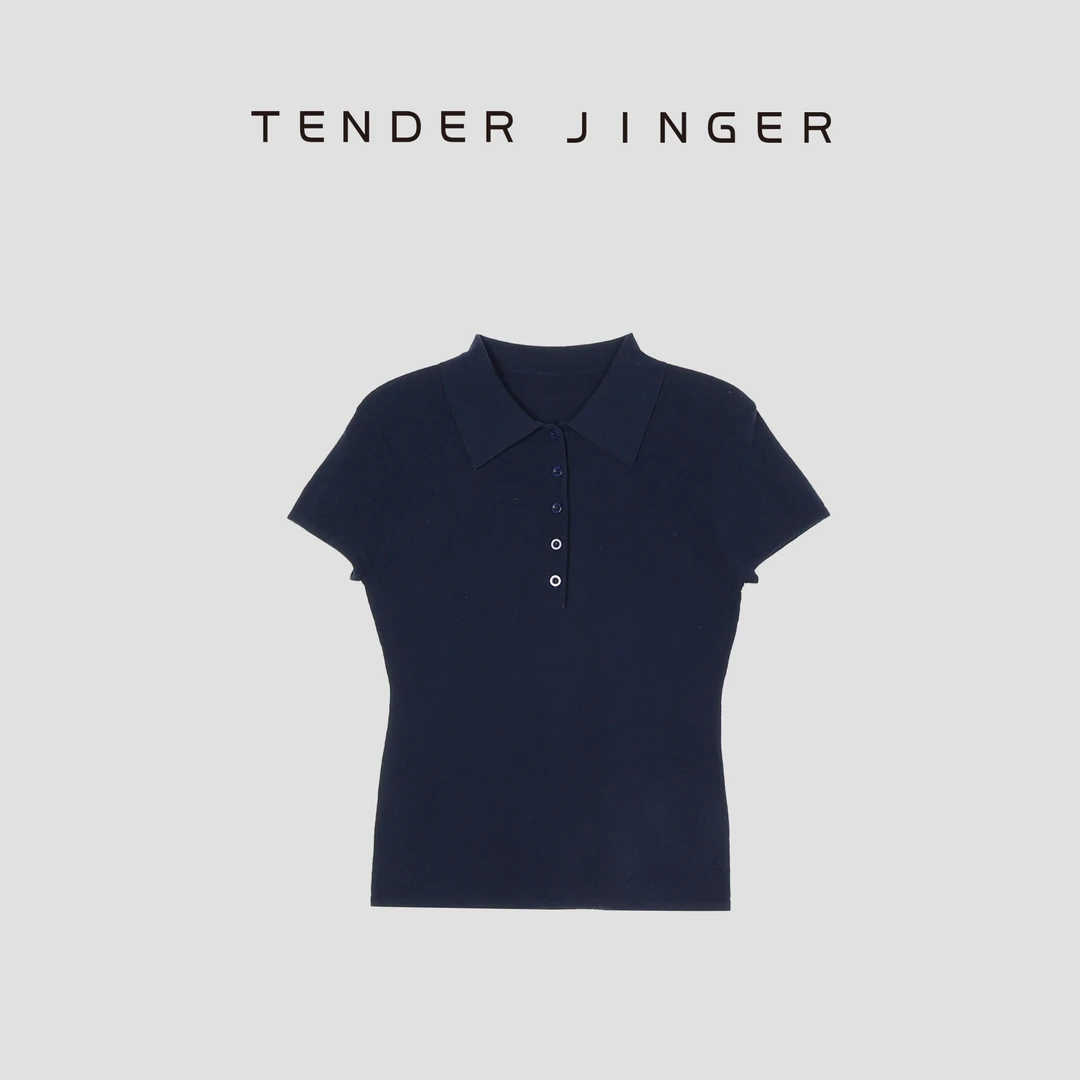 Tender Jinger修身翻领针织短袖T52RYS80146